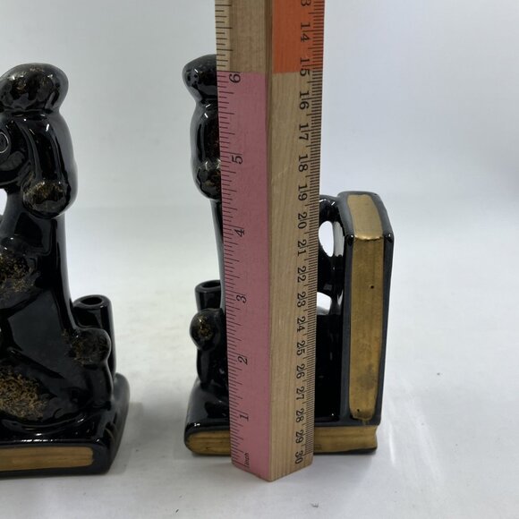 Vintage Black Poodle Dog Porcelain Bookends Set Pen Pencil Holder Japan - Picture 12 of 13